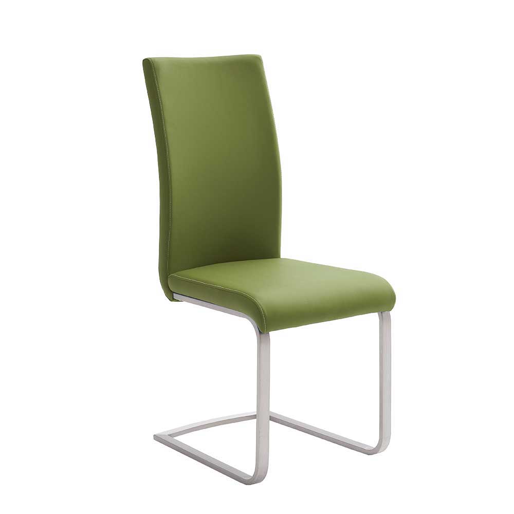 Esstischstuhl in Olivgrün Kunstleder Gerimia mit Edelstahl Schwinggestell (4er Set)