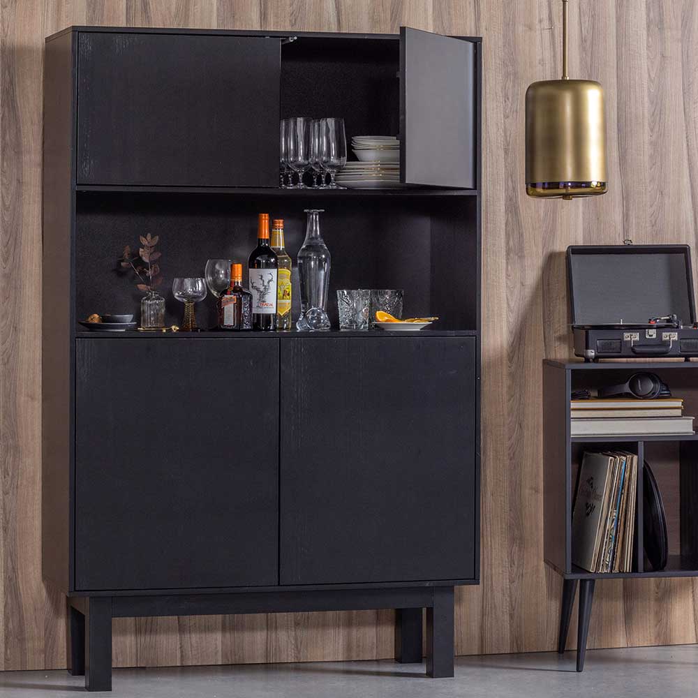 110x170x40 Schrank in Schwarz aus Holz teilmassiv - Niwidus