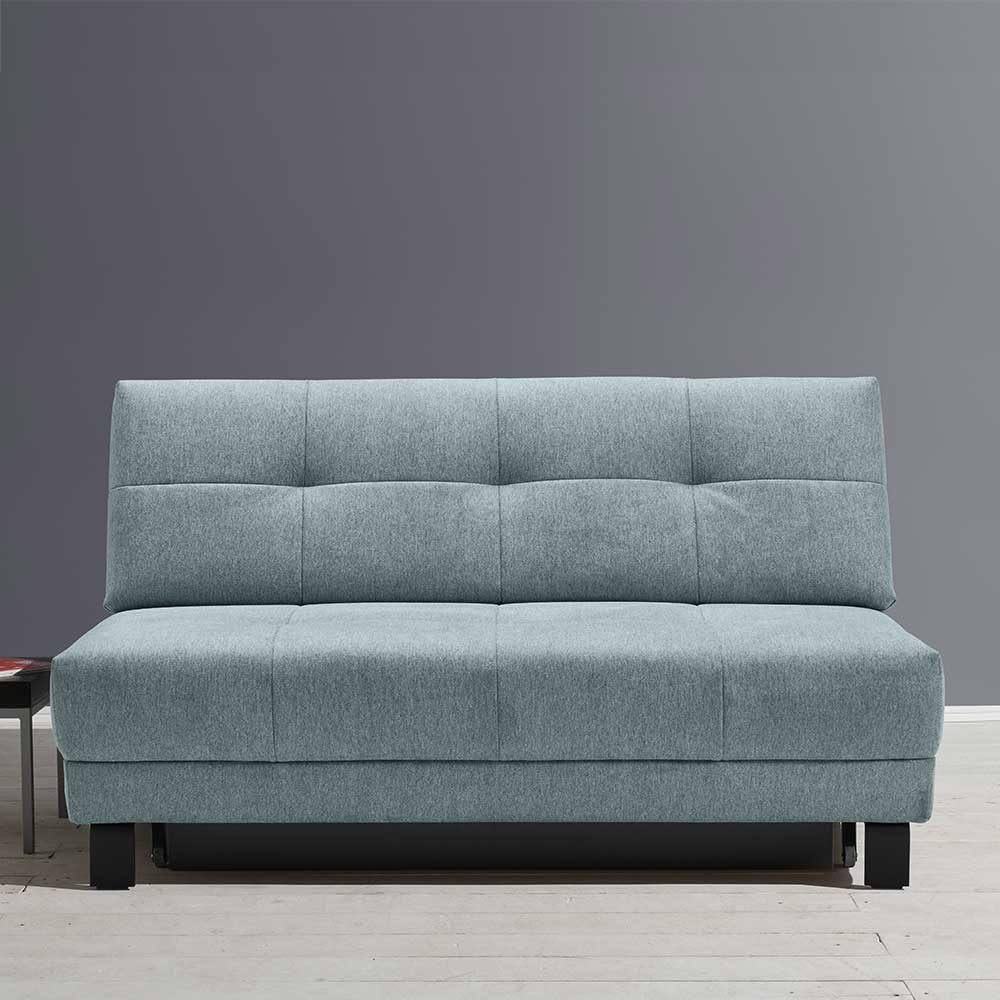 Türkise Stoff Bettcouch mit gesteppter Rückenlehne und schwarzen Füßen – Enfino