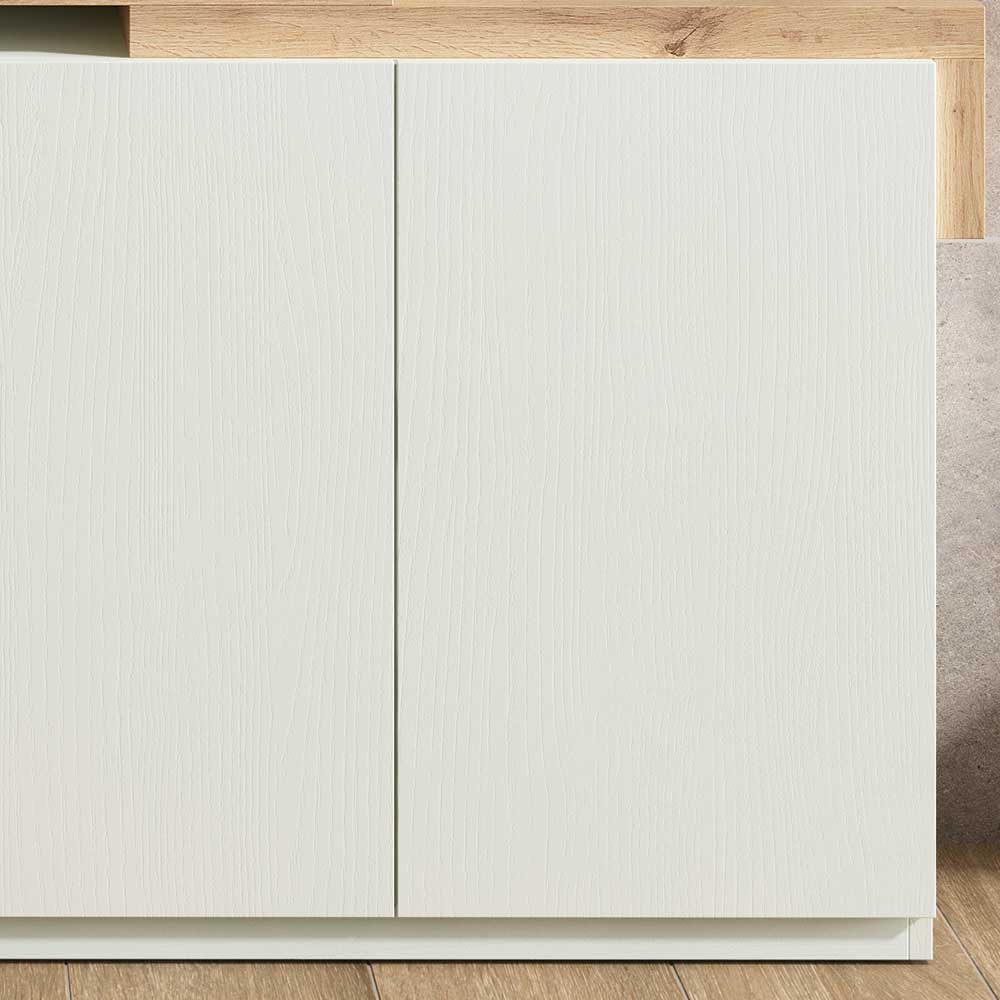 Weiße Türfronten der Flurkommode mit feiner Holzmaserung für den Eingangsbereich – Gangizo