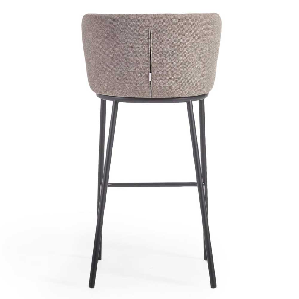 Moderner Barhocker aus Chenille in Hellbraun, Rückenansicht mit ergonomisch geformter Lehne – Woman