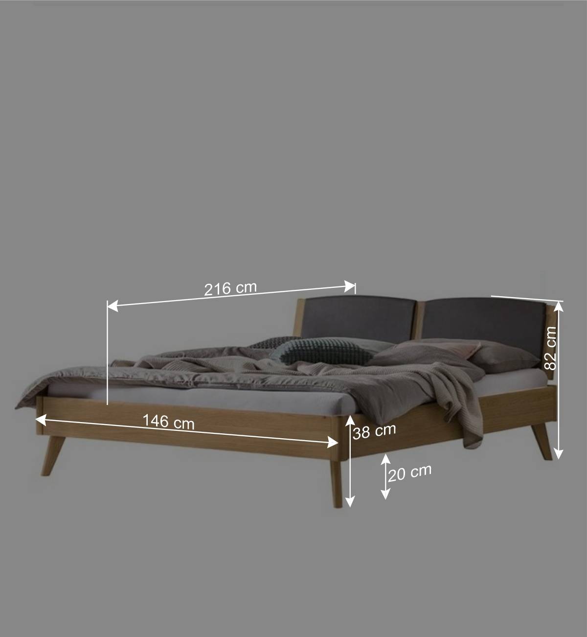 140x200 Bett aus Eiche Hell mit Kunstleder - Zubella