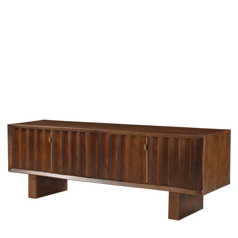 Elegantes TV Lowboard aus Massivholz Mangoholz mit geriffelter Front und Stauraum – Tanky