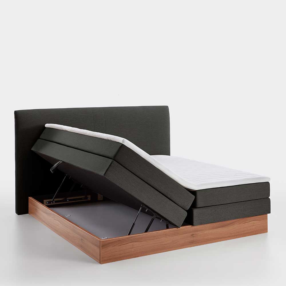 Boxbett mit Stauraum in Anthrazit & Walnuss - Pitta