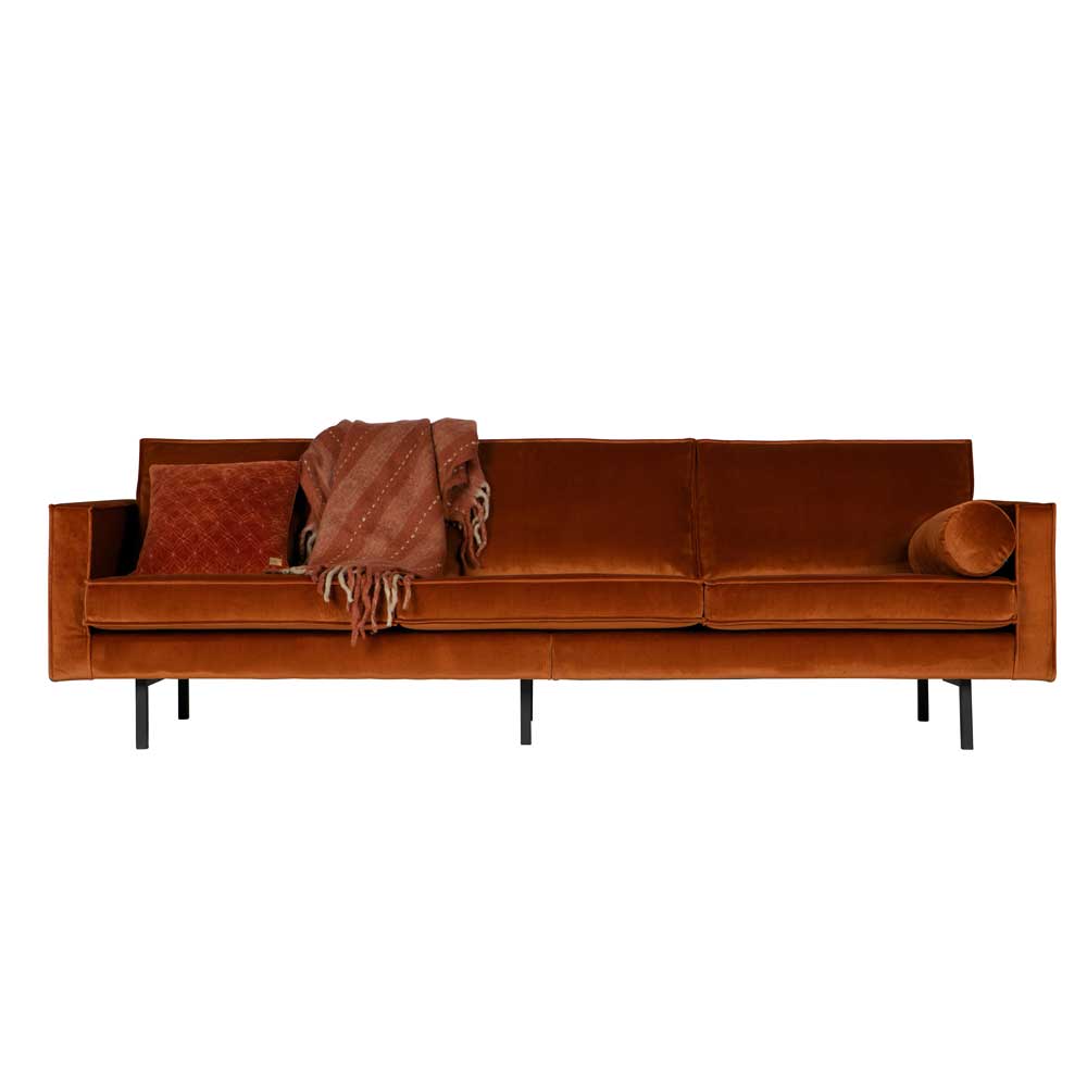 Frei stellbares 3-Sitzer Sofa Retro Naryon mit Samt Rostbraun