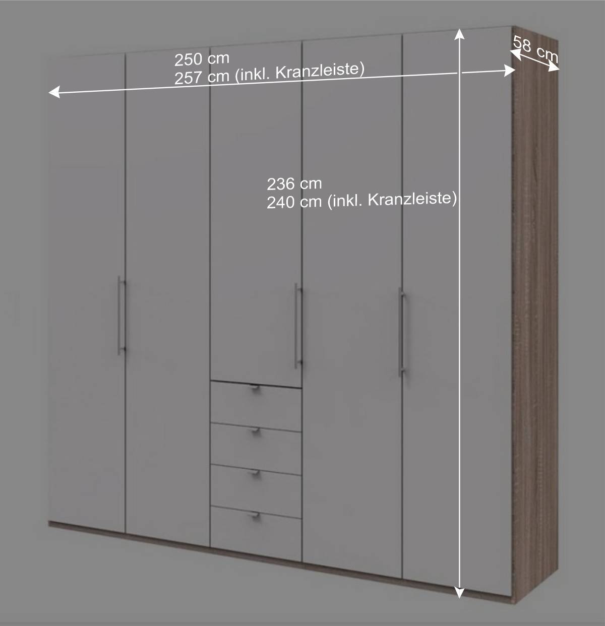 Kombi-Kleiderschrank 3 türig & 4 Schubladen - Vaclyn