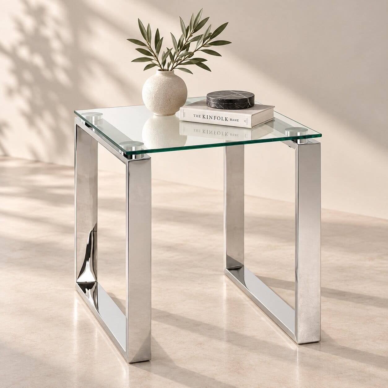 Eleganter Glas Beistelltisch 42x45x42 cm - Viesta