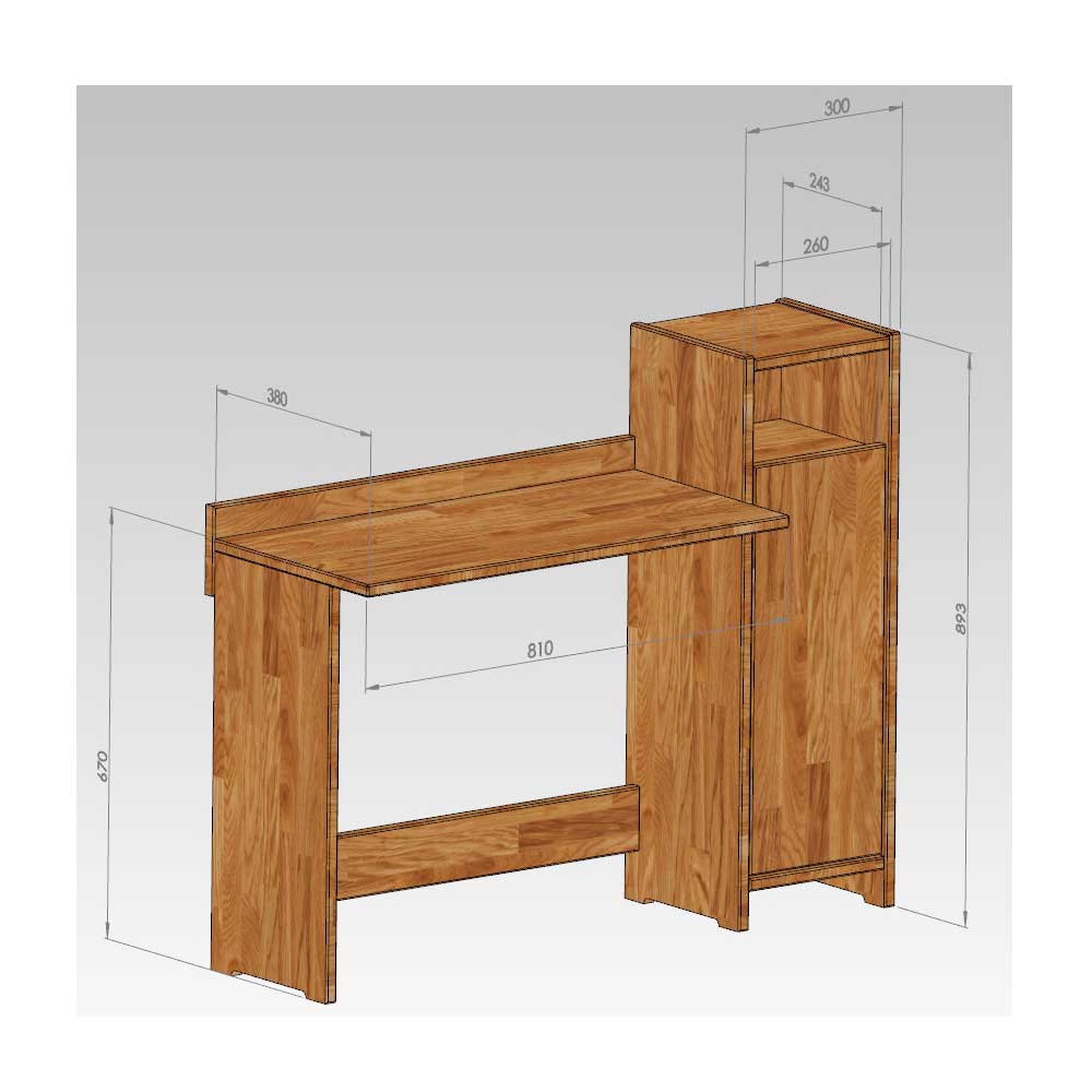 Massivholz Schreibtisch mit Schrank und allen Maßen für das Arbeitszimmer – Salomonia