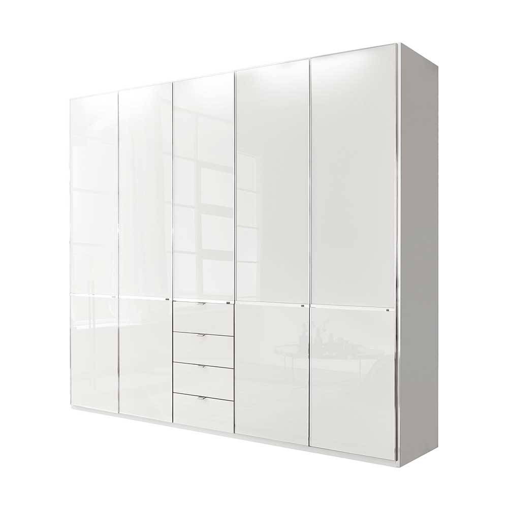 5-türiger Kleiderschrank in Weiß Glasfront - Rocca