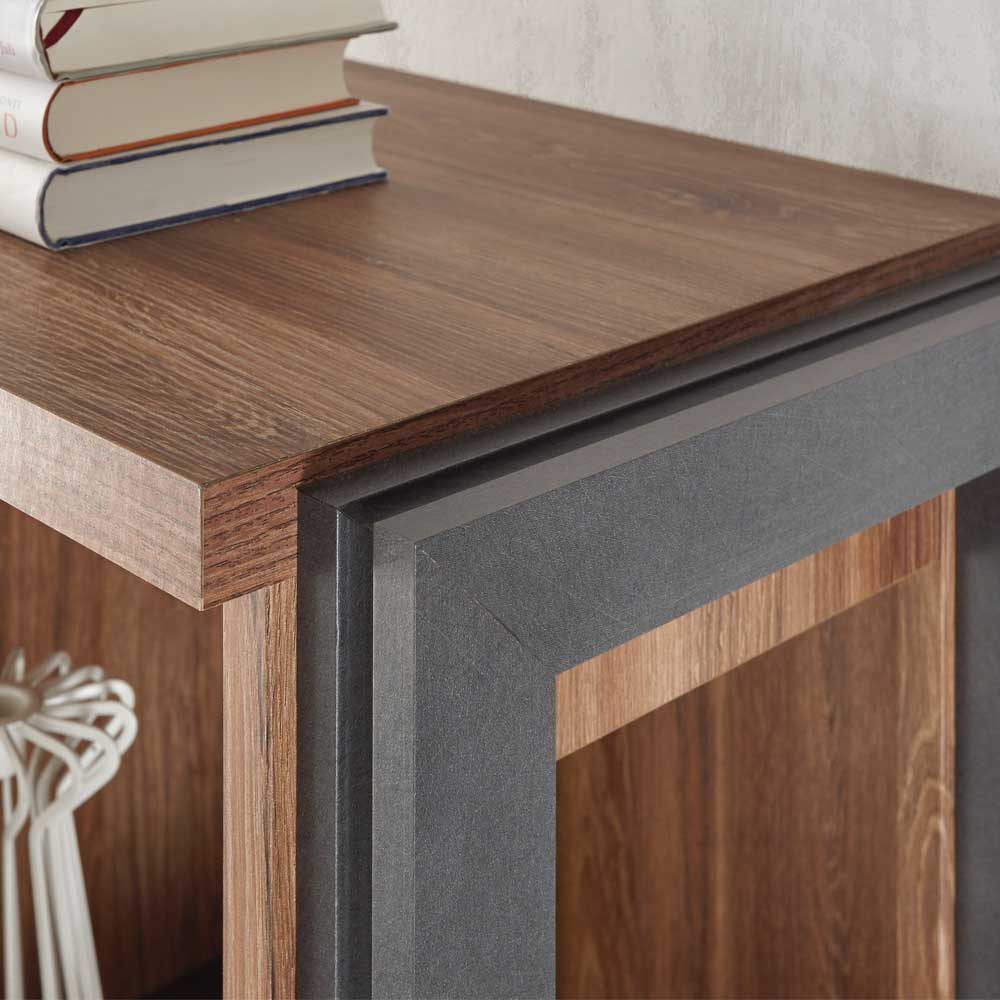 Obere Ablagefläche des Highboards in Eiche dunkel mit industriellem Design für Flur – Rompira