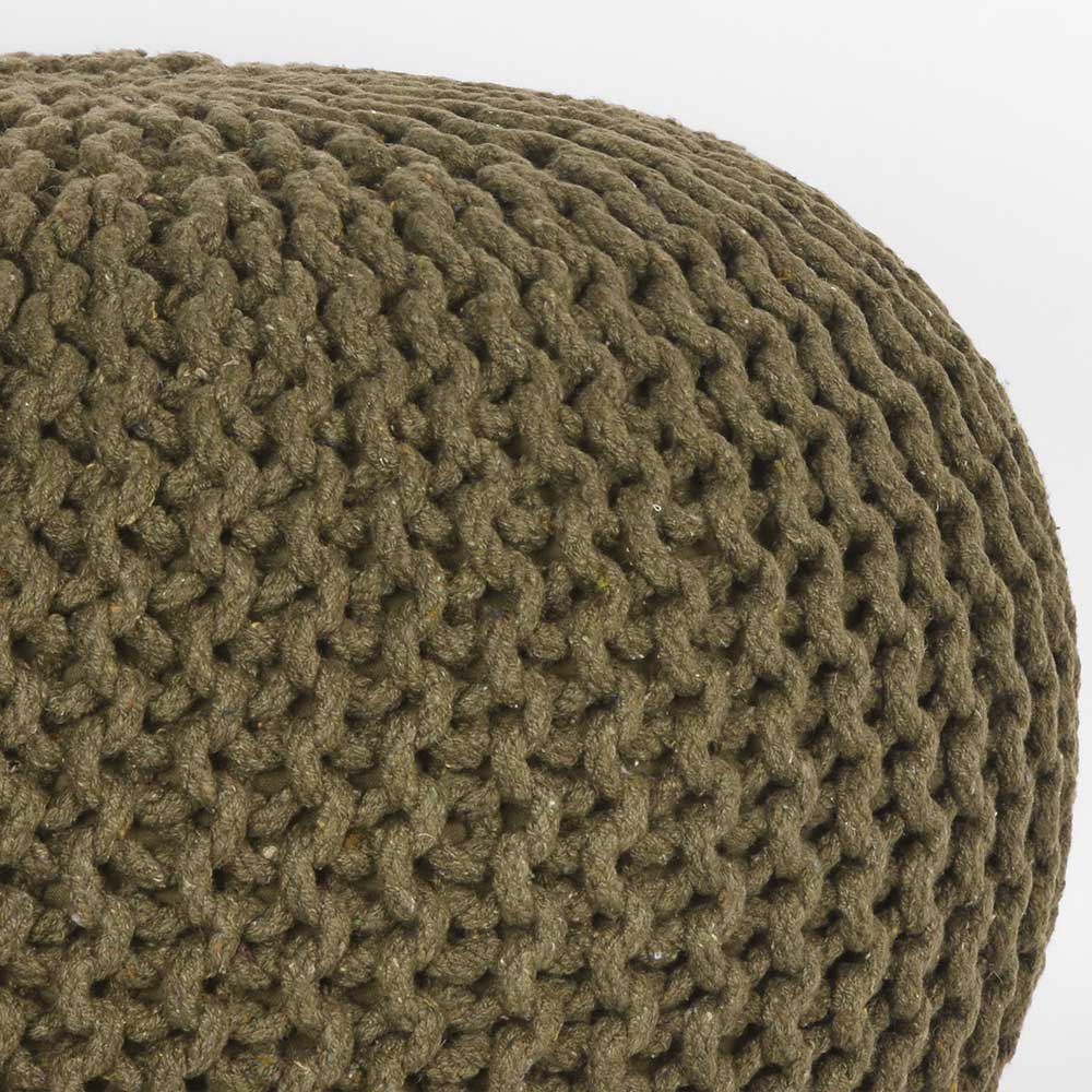 Runder Pouf im Strick Look in Oliv Grün - Sensibil