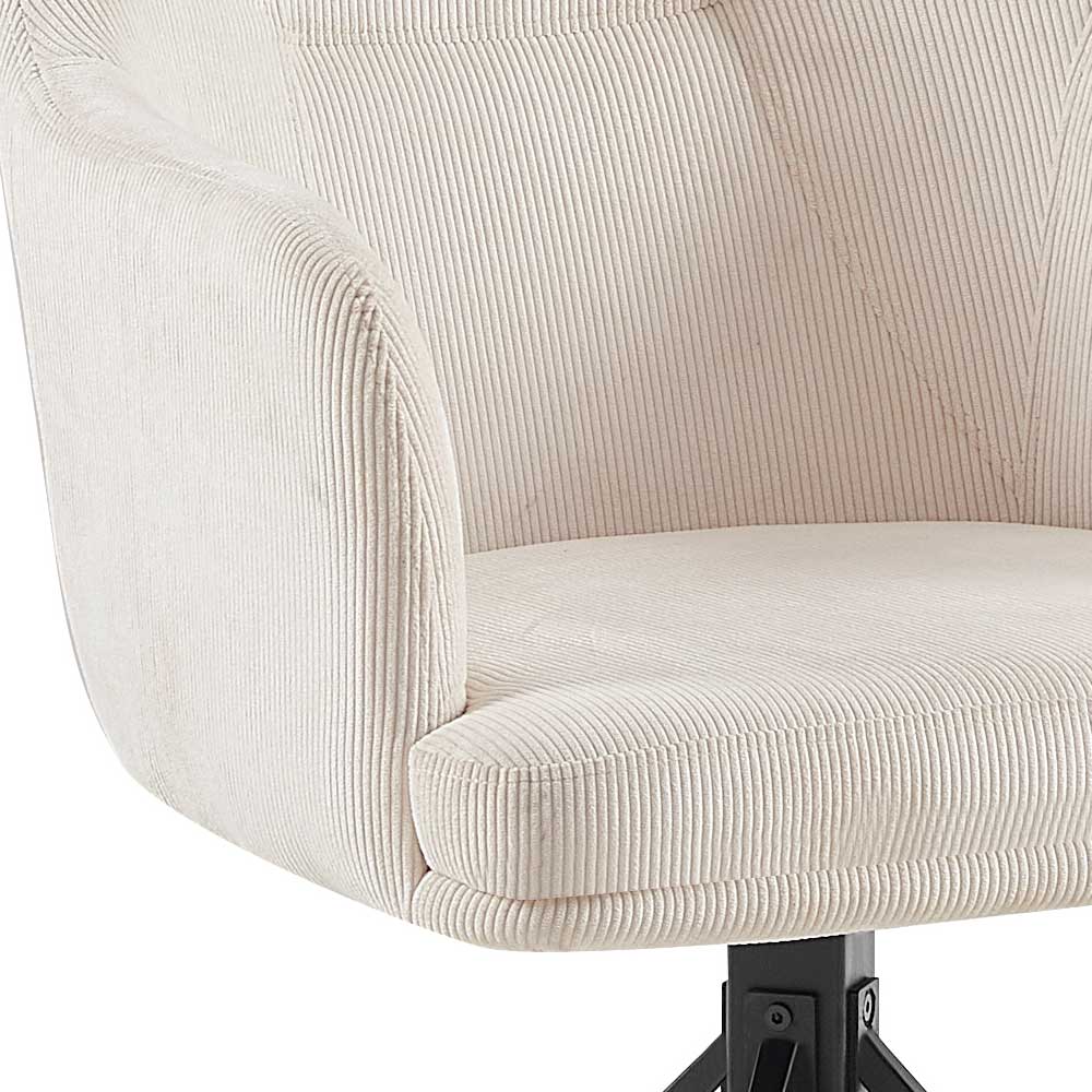 Moderner Cord Tischsessel in Creme - Oona (2er Set)