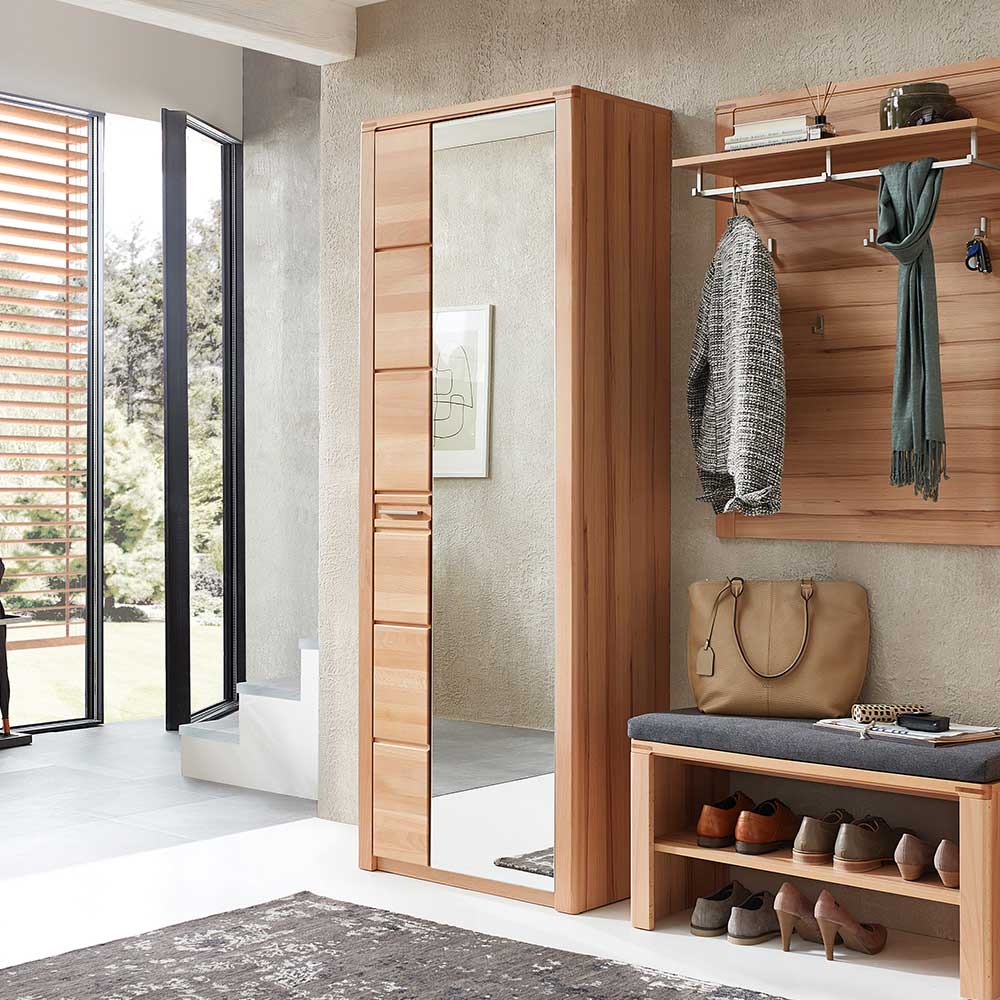 Eleganter Garderobenschrank mit Spiegeltür und Holzelementen in Kernbuche für den Flur – Viktorion