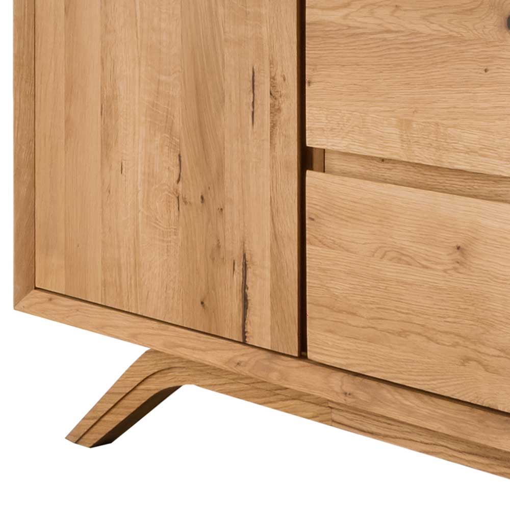Wildeiche Sideboard Unterbau mit schrägen Holzfüßen und Schubladenfront – Mangoa