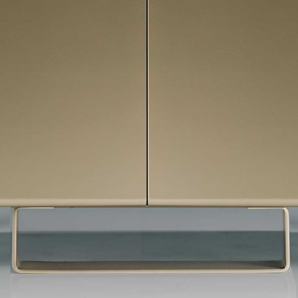 Goldene Kommode mit zwei Türen und rechteckigem Metallgestell als Basis – Vin