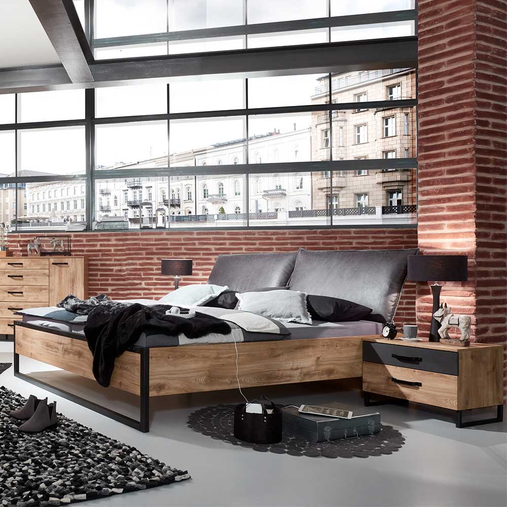 Doppelbett mit Kopfteil in Kissenoptik - Bram