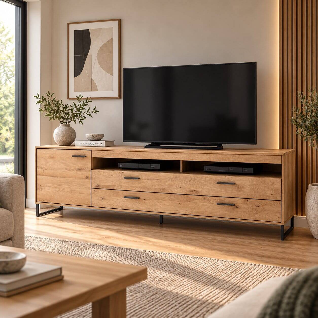 224x67x50 Fernsehboard aus Eiche Massivholz - Assela