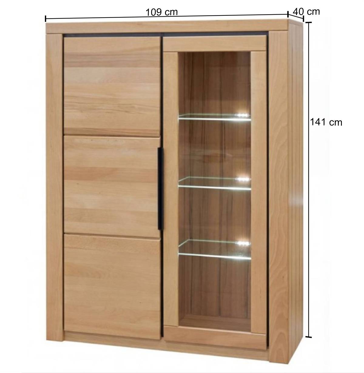 Highboard-Vitrine in Kernbuche teilmassiv - Bordana