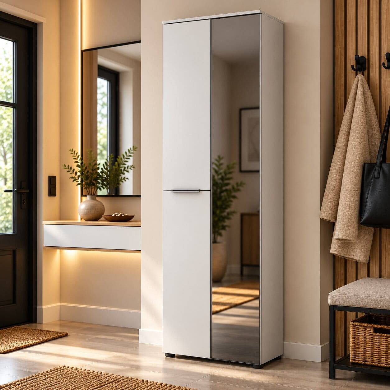 65cm breiter Garderobenschrank in Weiß - Romina