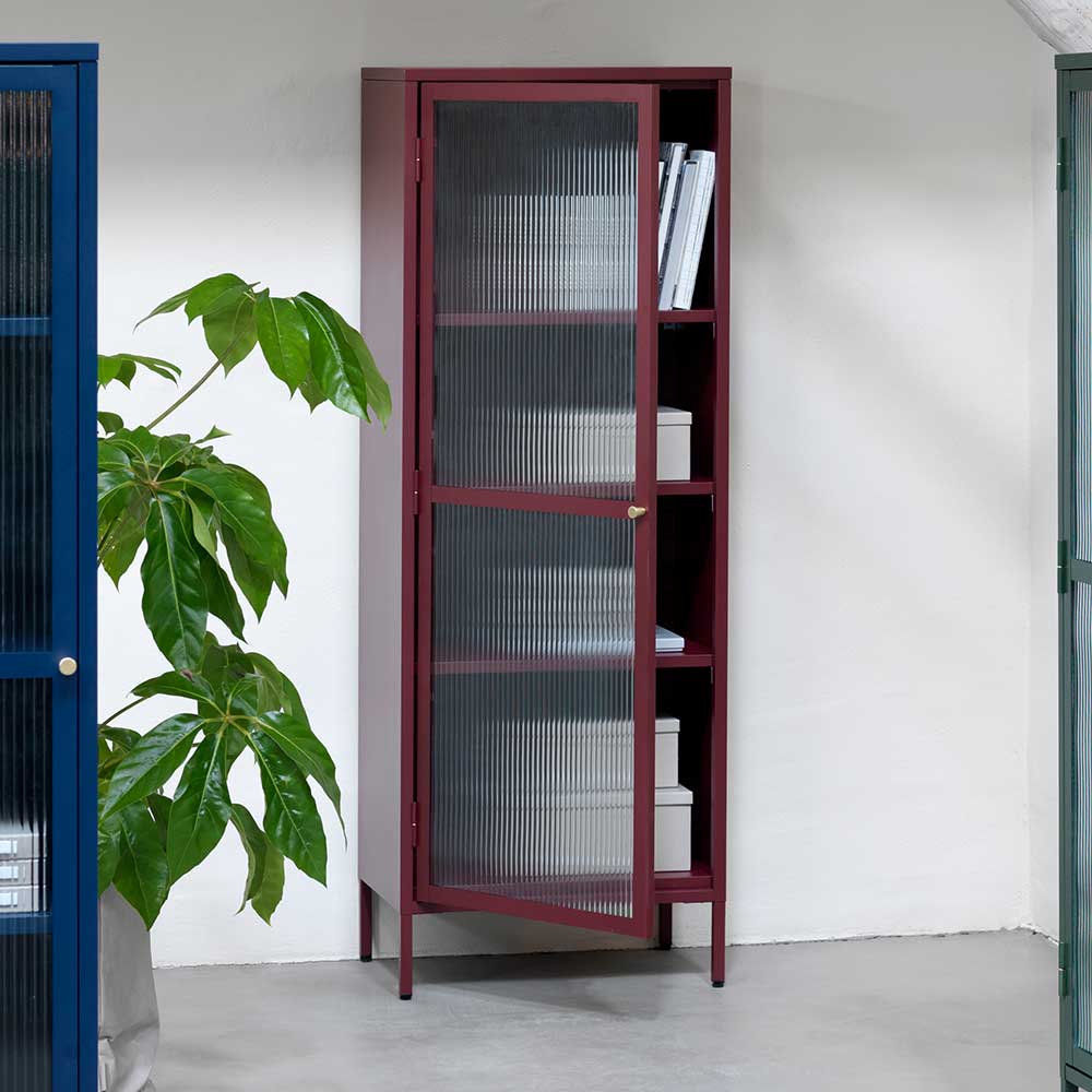 58x160x40 Stahl Vitrinenschrank in Dunkelrot - Enno