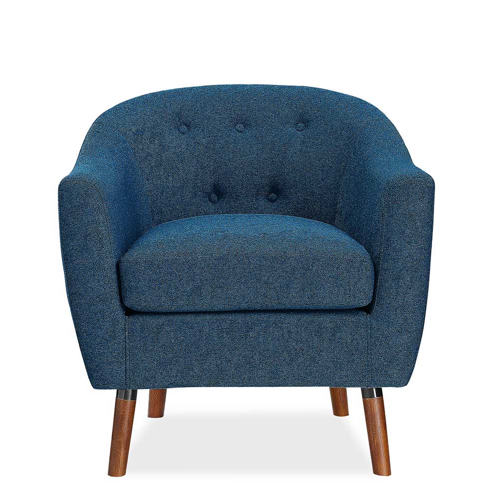 Retro Sessel in Blau und Walnuss Braun - Enlina