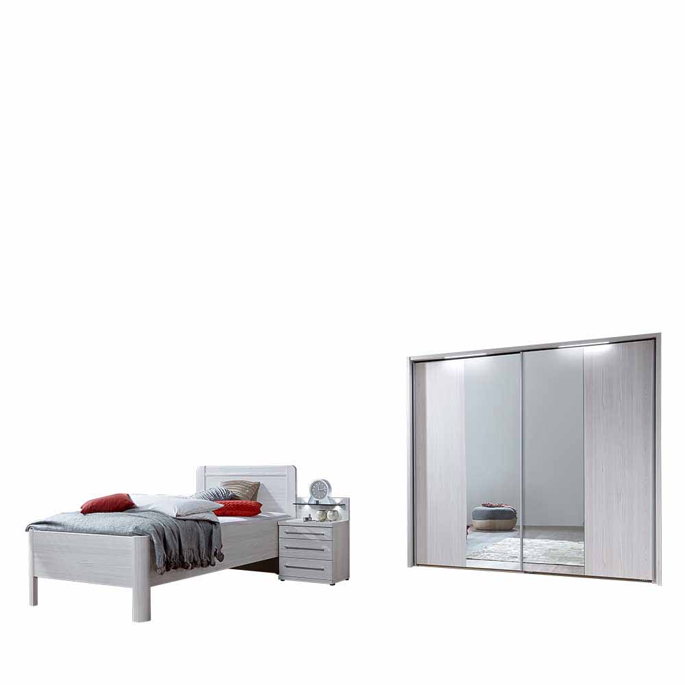 Weißes Schlafzimmerset Arneta mit Einzelbett 100x200cm (dreiteilig)