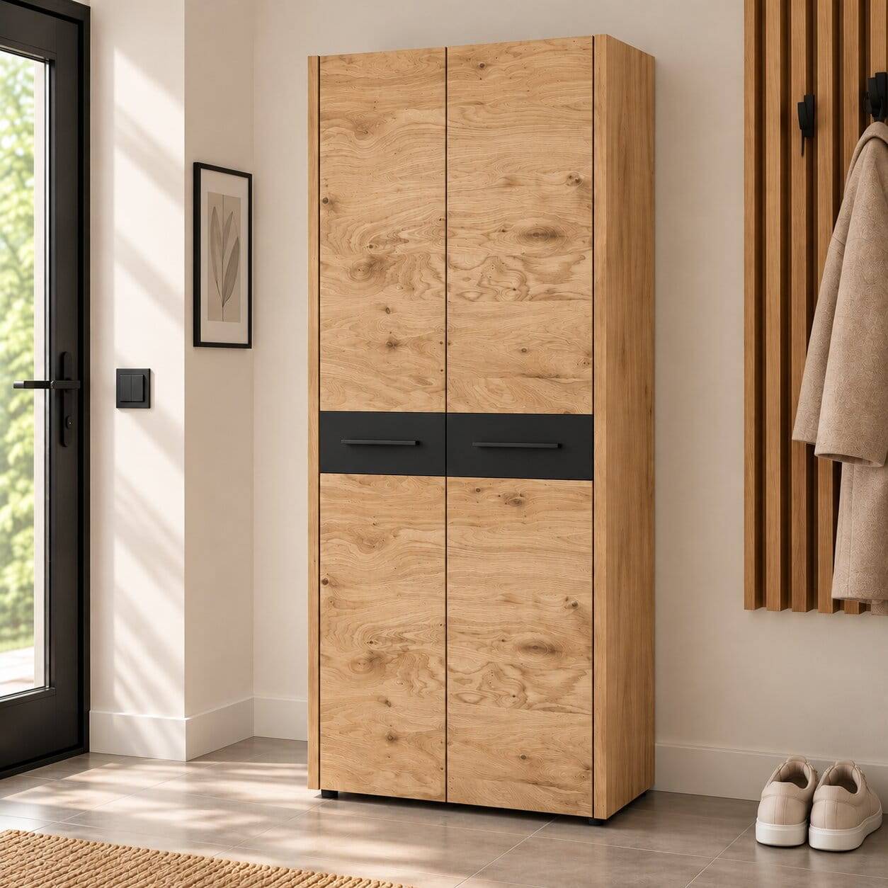 Flur Garderobenschrank mit Metallgriffen - Lavenci