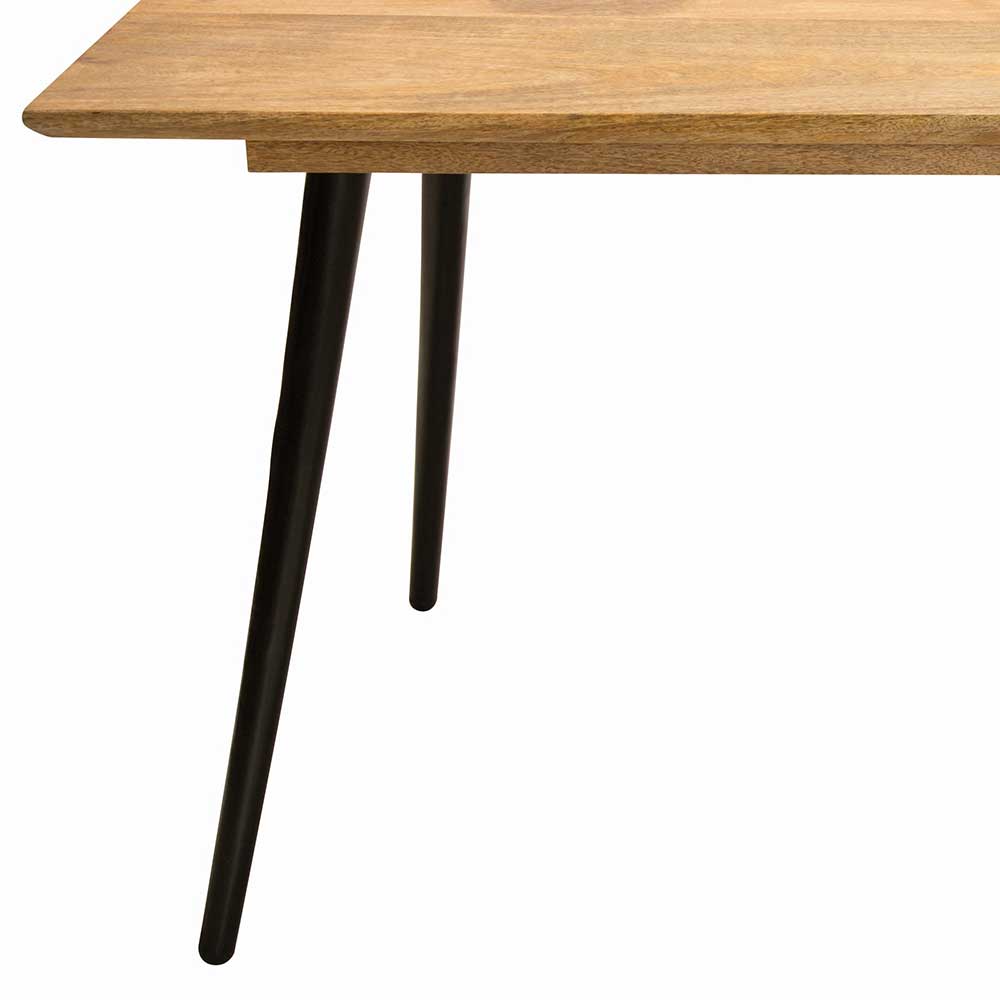 Massivholz-Tischplatte aus Mangobaumholz mit schrägen schwarzen Metallbeinen – Offia