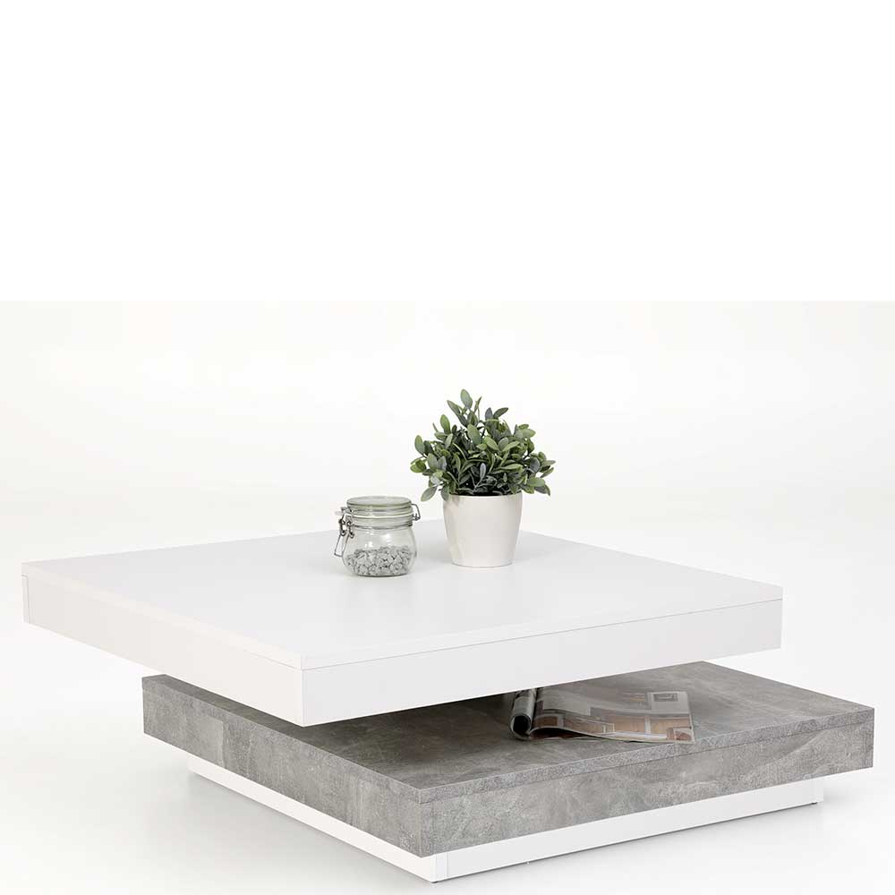 67x67 cm Couchtisch in Weiß & Betonoptik - Beliawa