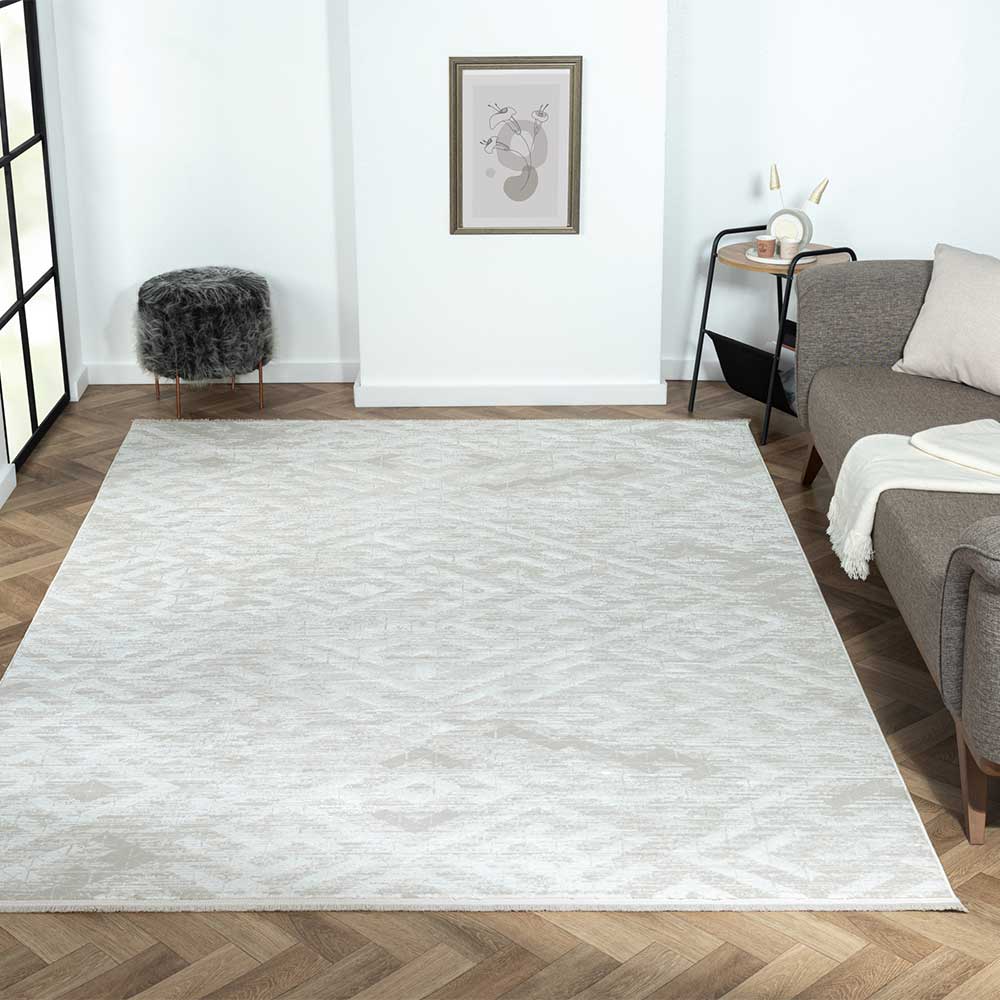 Kurzfloriger Teppich in Beige & Creme - Helsico