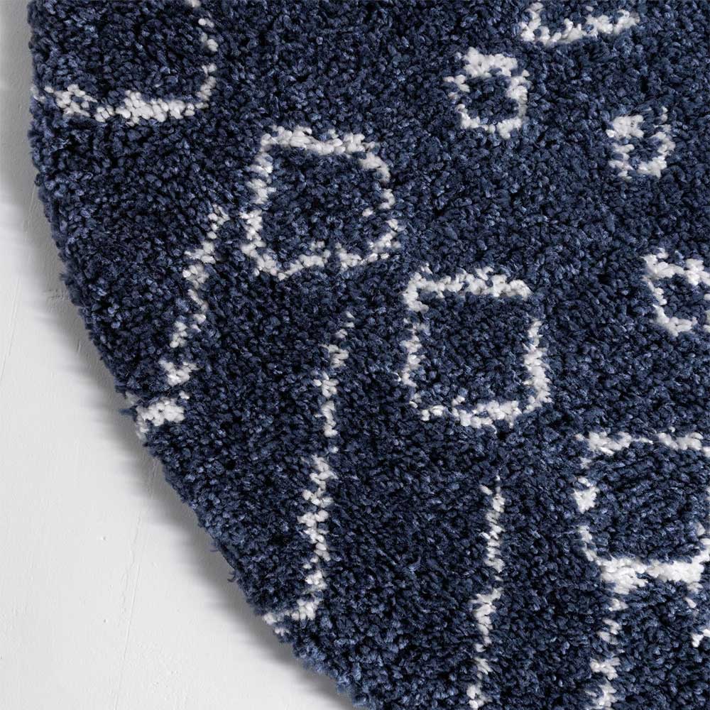Moderner Hochflor Teppich in Blau mit Creme - Luzian