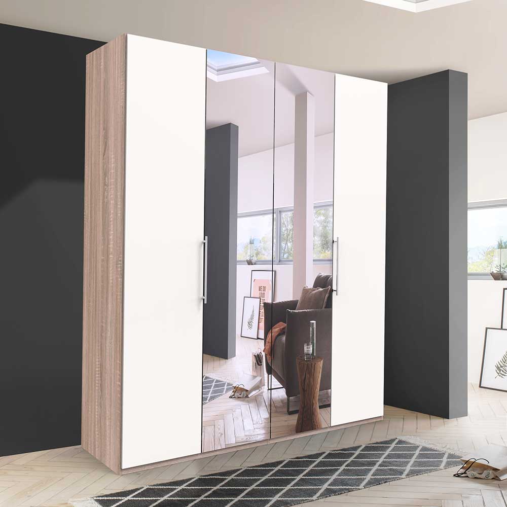 Gleittüren-Kleiderschrank in Weiß mit Spiegel - Vaclyn