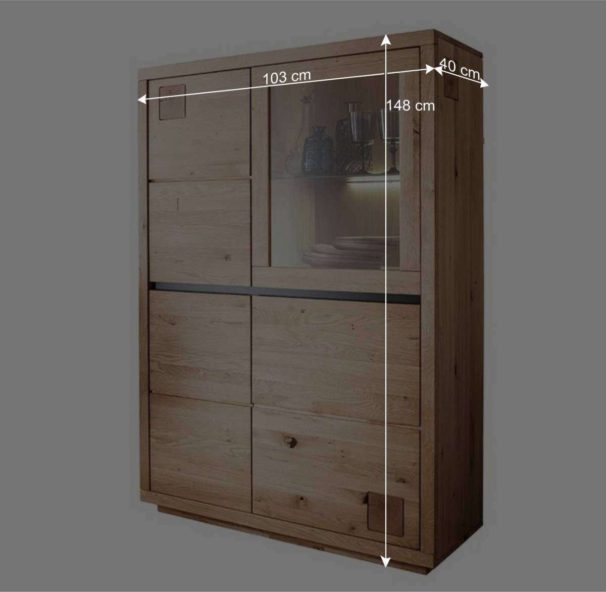 103x148x40 Modernes Holz-Highboard mit Glaseinsatz - Embleys