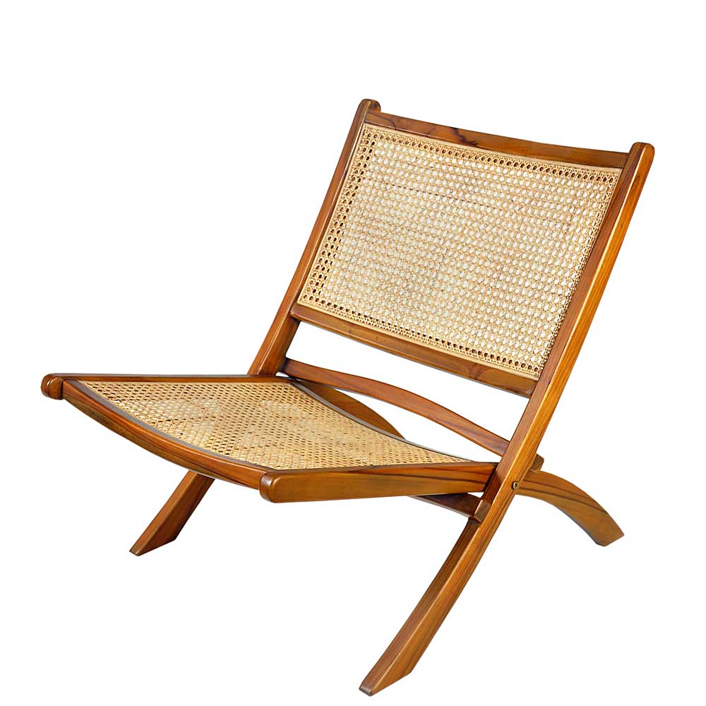 Klappsessel aus Teak und Rattan mit Wiener Geflecht für Wohnzimmer – Vilrada