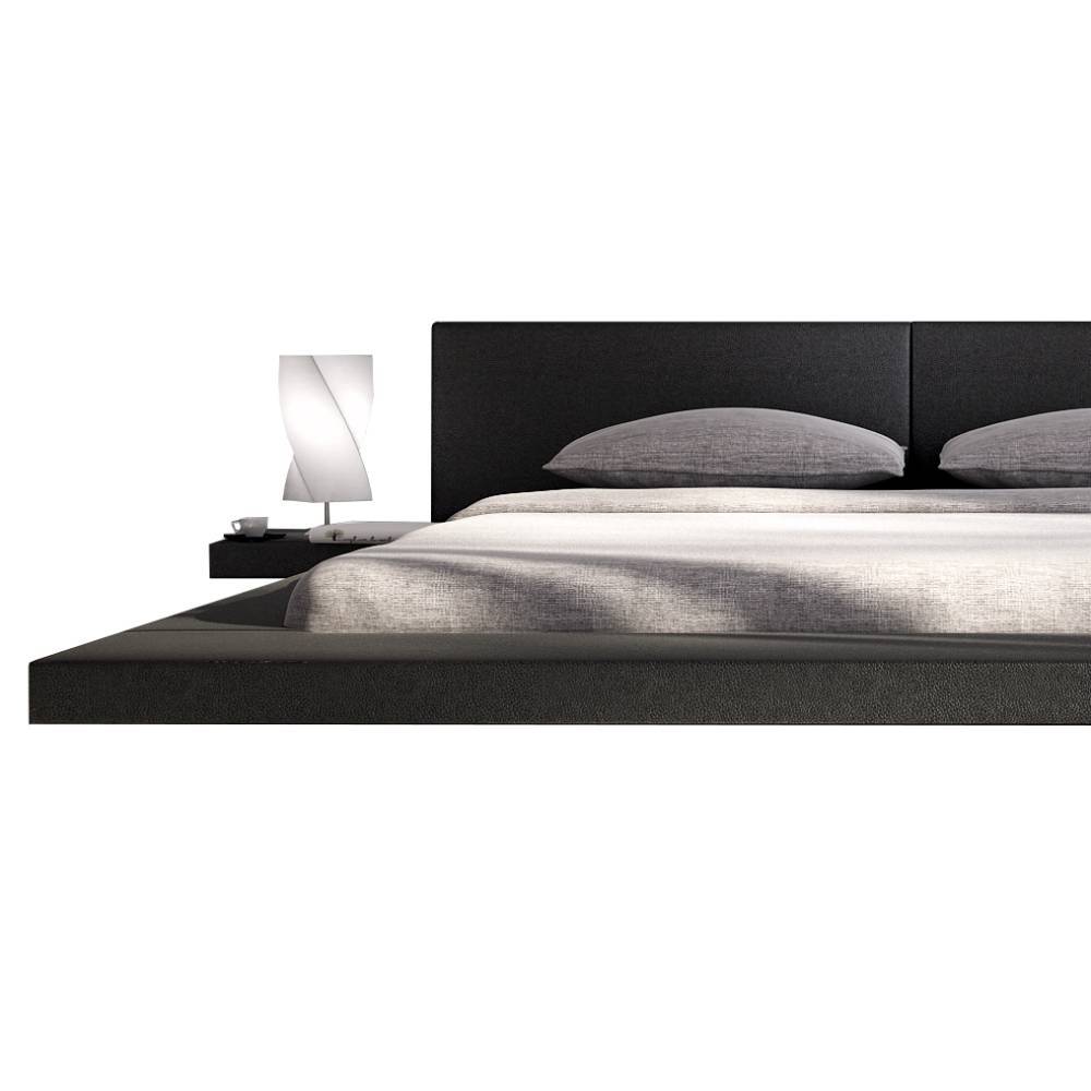 Futonbett aus Kunstleder mit breiter Liegefläche und integriertem Nachttisch für stilvolles Schlafzimmer – Mazabu