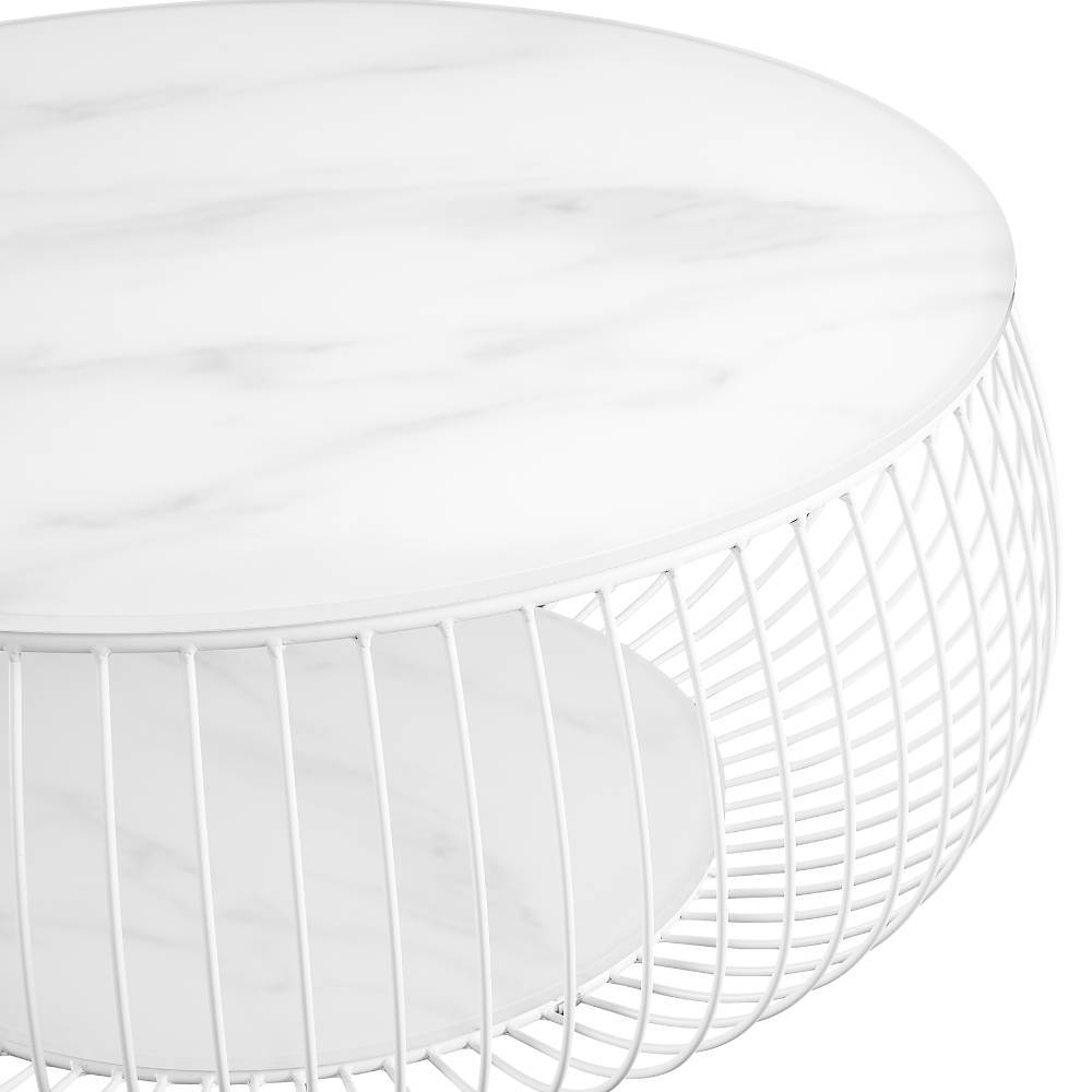Scandi Couchtisch mit Glasplatte Marmor Optik - Curres