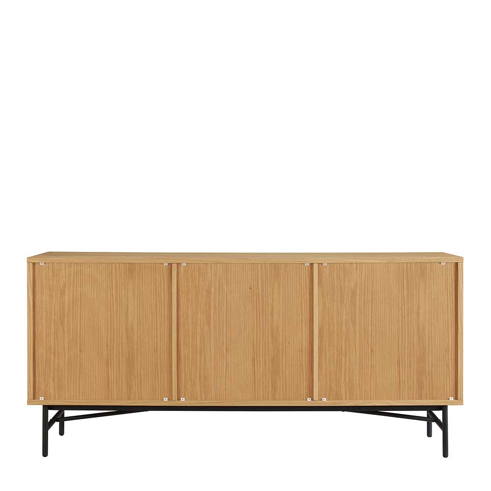 Rückansicht des Eichenholz-Sideboards mit klarer Oberfläche und schwarzen Beinen – Piassona