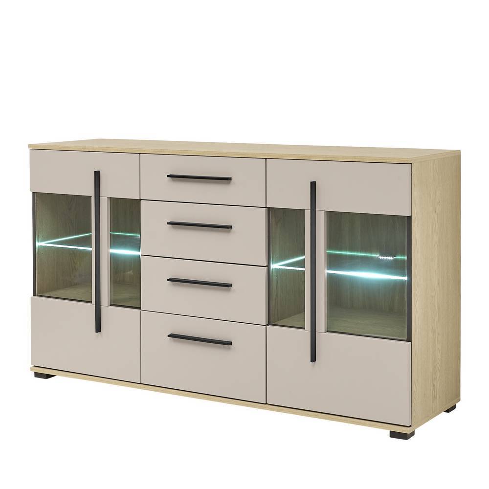 Kombi-Sideboard-Vitrine in Beigegrau - Raisa
