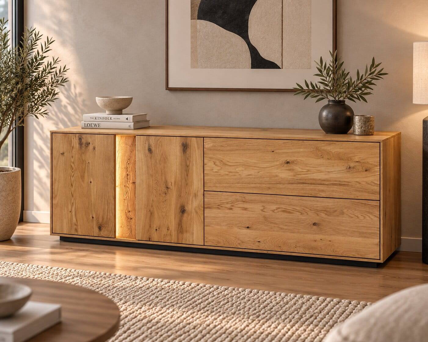 Massivholz TV Kommode mit LED Beleuchtung - Cocondar