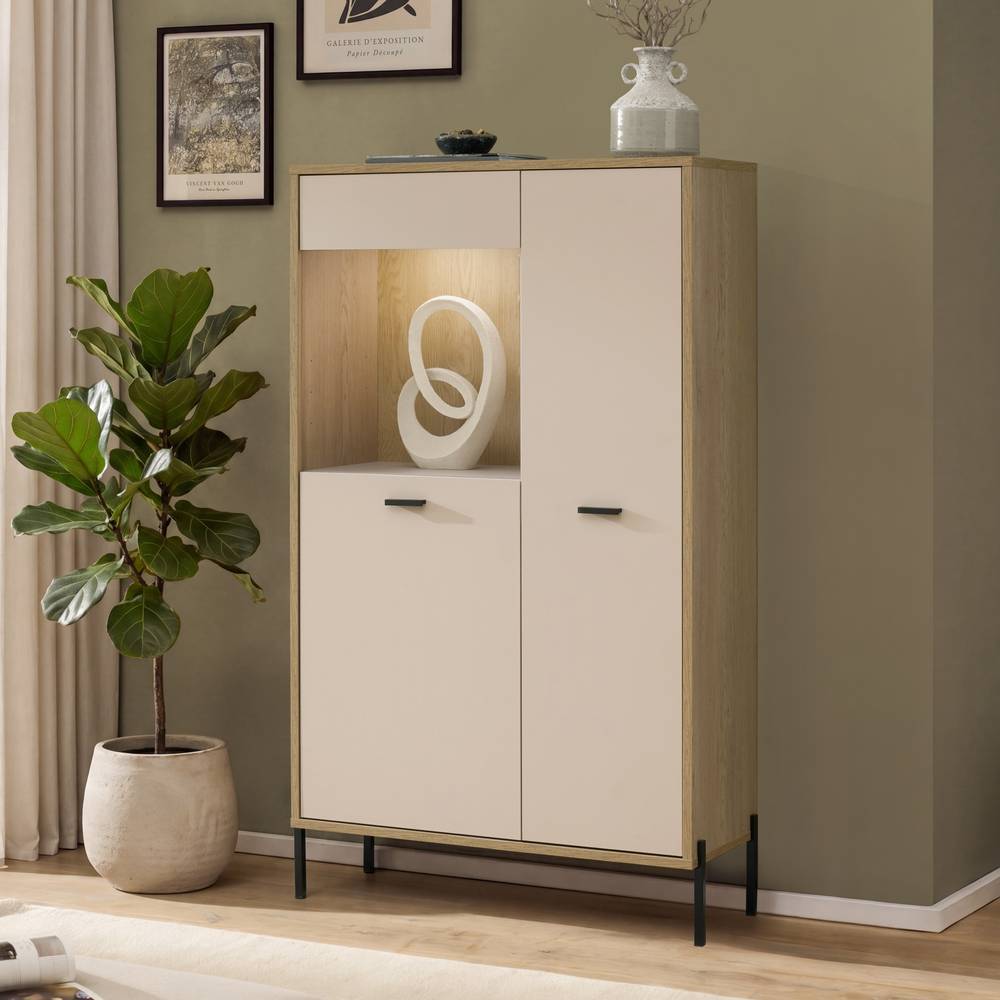 Highboard mit Glaseinsatz in Beige - Dasanti