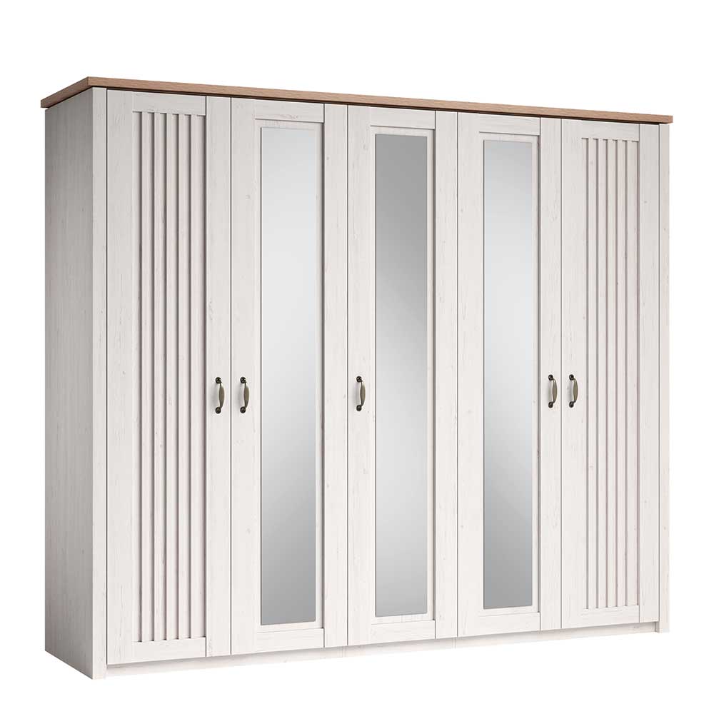 Landhaus Kleiderschrank 5-türig mit Spiegel - Malvissa