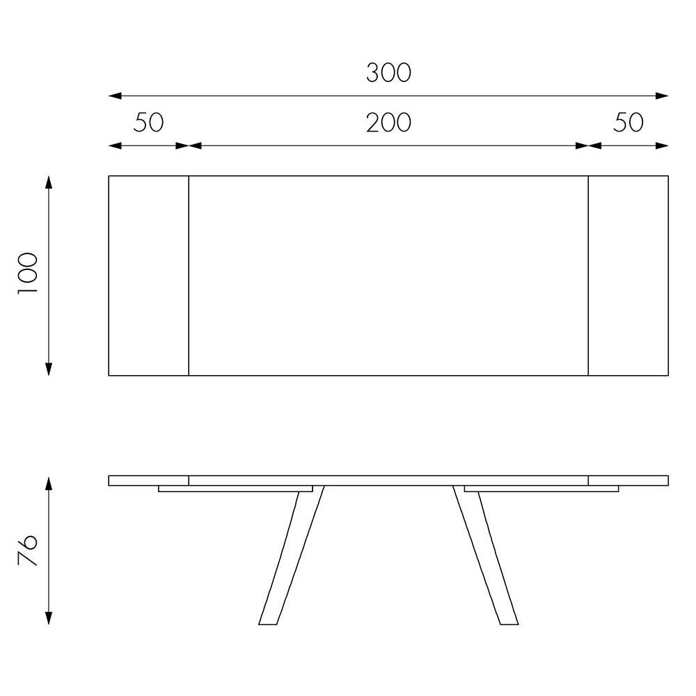 Ausziehbarer Esstisch mit Baumkante Zolkan & Metall Design Gestell