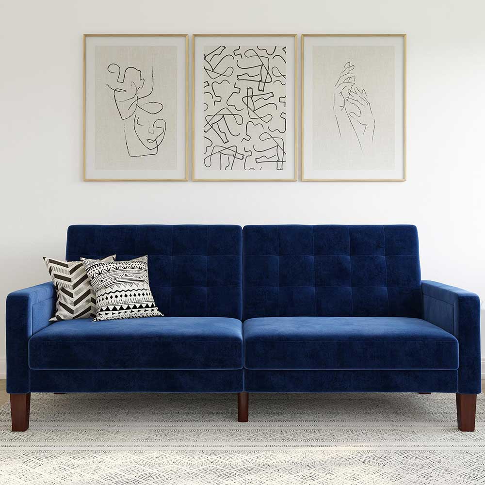 Retro Bettsofa in Blau Samt - Silvaria
