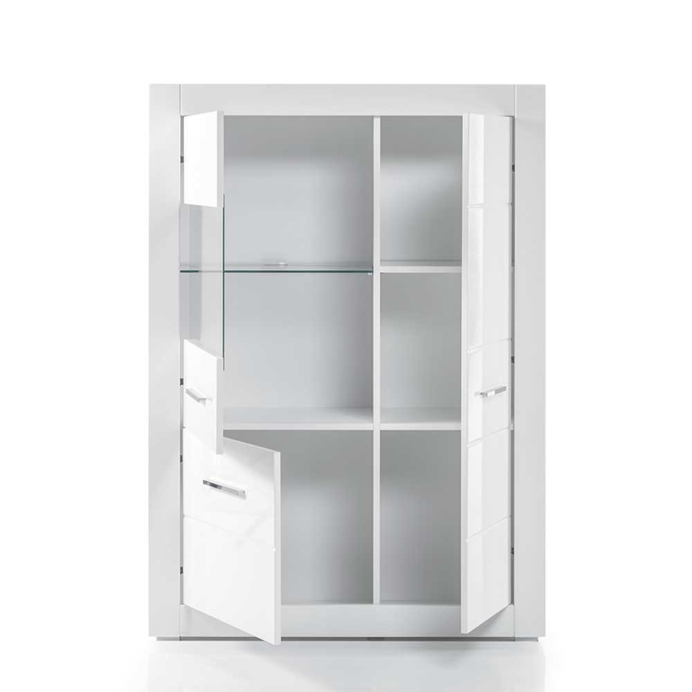 Moderne Wohnkombination in Hochglanz Weiß Yulis 315cm breit (vierteilig)