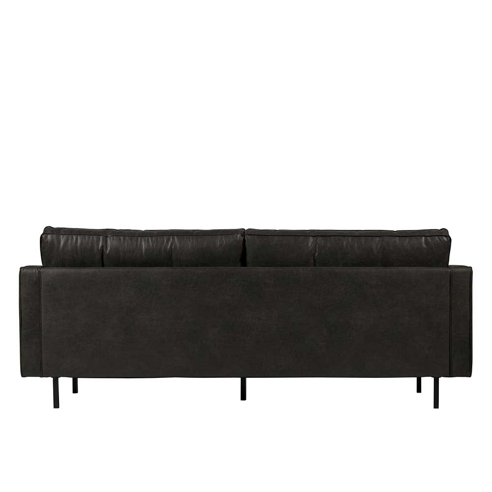 Rückansicht des modernen 3-Sitzer Ledersofas in Schwarz mit schwarzen Metallbeinen – Avonita