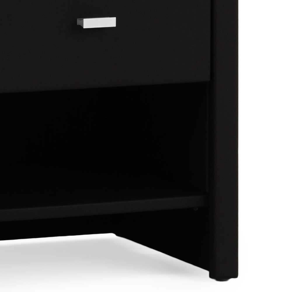 Schwarzer Nachttisch mit Webstoff Bezug, untere Ablage und Schublade mit Griff – Magross