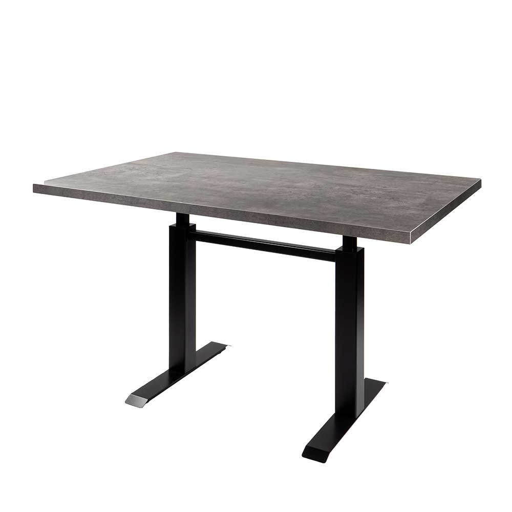 Moderner Tisch 140x90 in Betonoptik mit schwarzem höhenverstellbaren Gestell – Rocca
