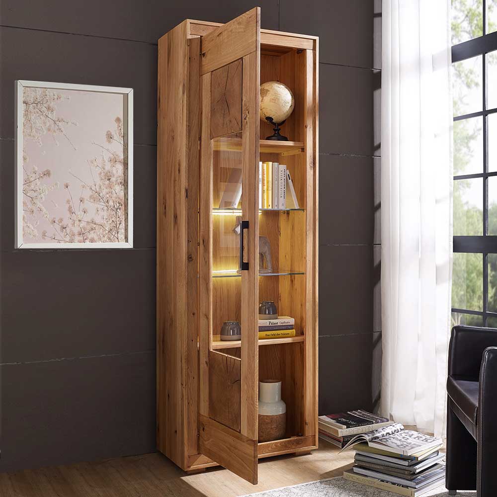 Wildeiche Vitrine Troncon mit 201 cm Höhe