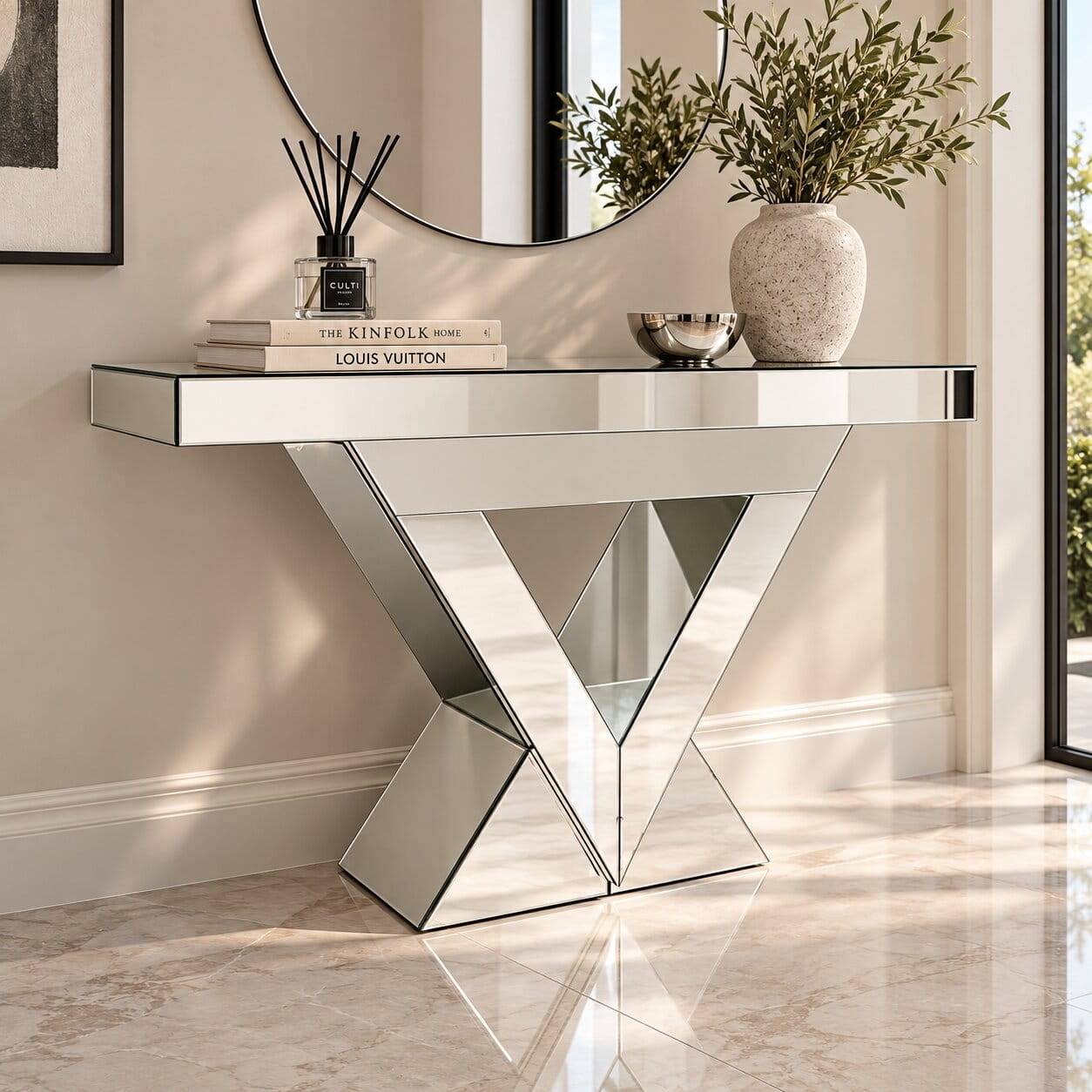 120x80x36 Extravaganter Tisch aus Spiegelglas - Livino
