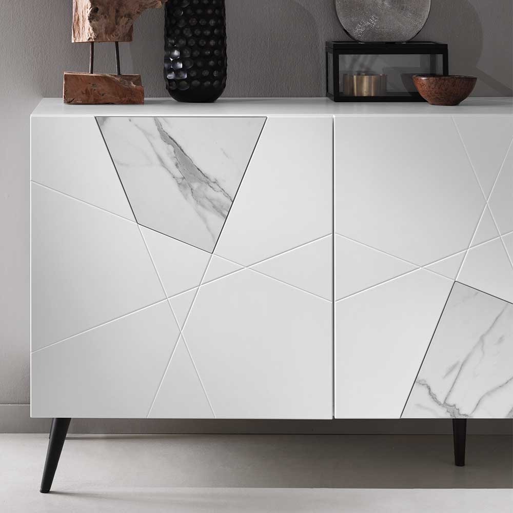 Weißes Sideboard mit Marmor Einsätzen Grau - Eleonora